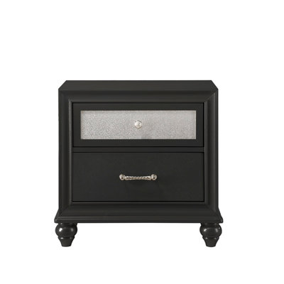 Luxury 1Pc Glam 2-Drawer Nightstand End Table Shimmering Accents Bedroom Solid Wood Wooden Furniture