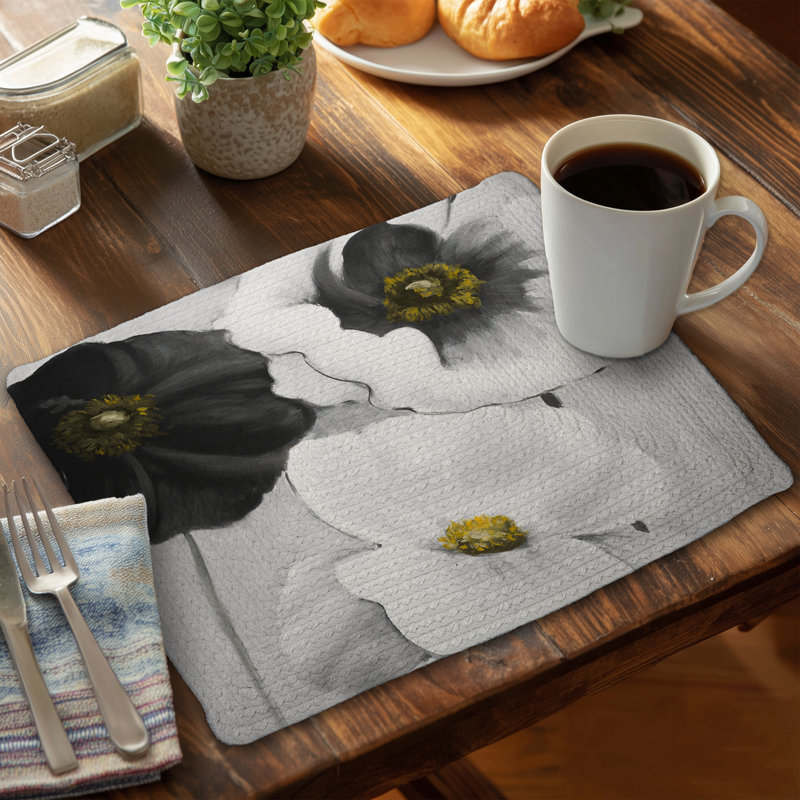 Floral Braided Polyester Placemat | Assorted White Flowers Decor
