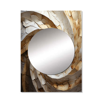 Beige Minimalism Spiral Poteries I - Abstract Spirals Mirror, Beige Decorative Wall Mirror, Printed Metal Art