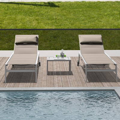 Silken Outdoor Metal Chaise Lounge with Table by Ebern Designs
