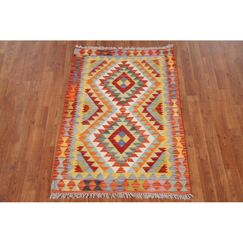 Tapis géométrique en laine Kilim