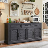 Nayda 66" Wide 3 Drawer Sideboard Buffet, Farmhouse 4 Doors Credenza Storage Cabinets with Adjustable Shelves
