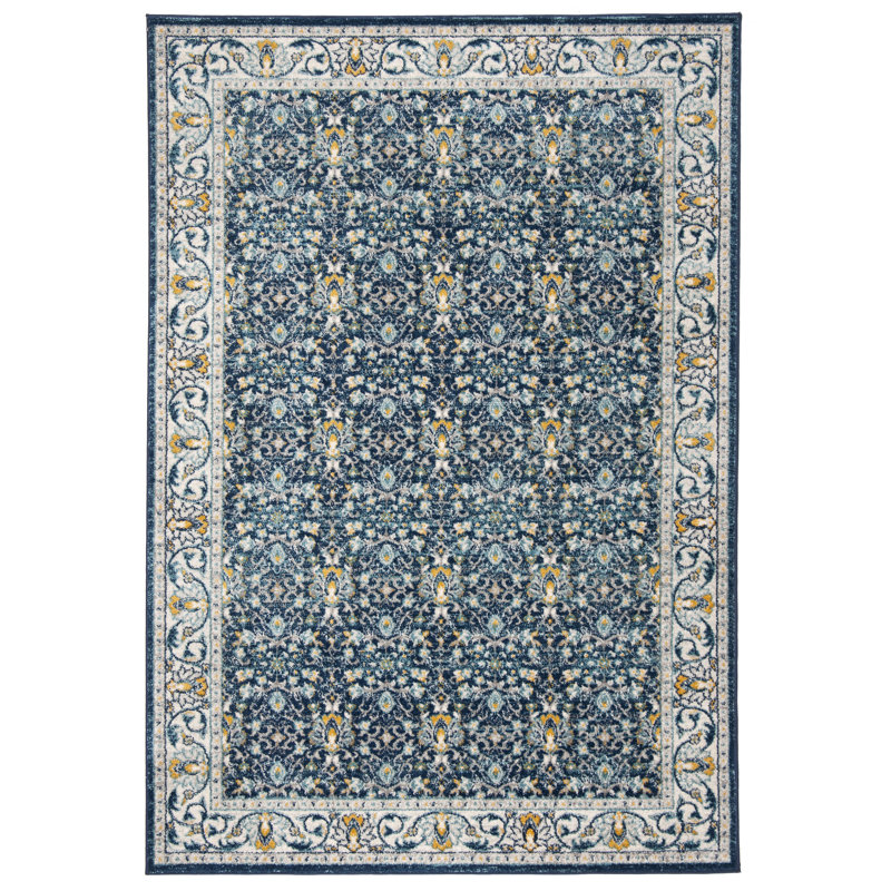 Tapis bleu marine / gris Christa Southwestern, Rectangle 6 pi x 9 pi