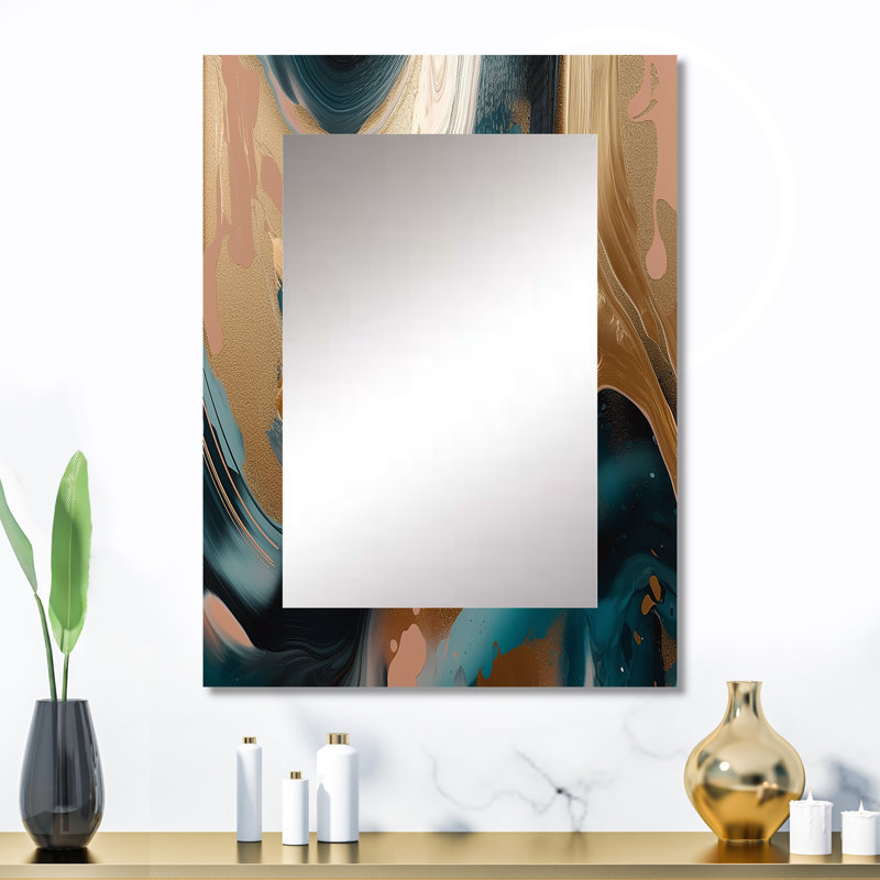 Gold And Green Marbled Euphoria II - Marble Wall Mirror, Gold Decorative Mirror, Printed Metal Art, 32" x 24"