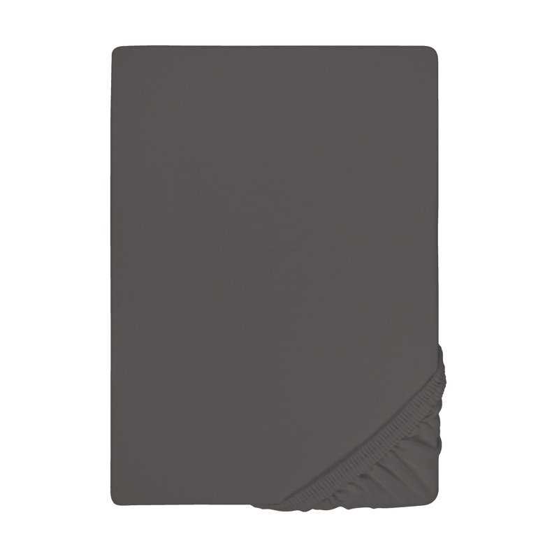 Cotton Blend Jersey Knit Fitted Sheet, Dark grey, 90-100 x 190-220 cm