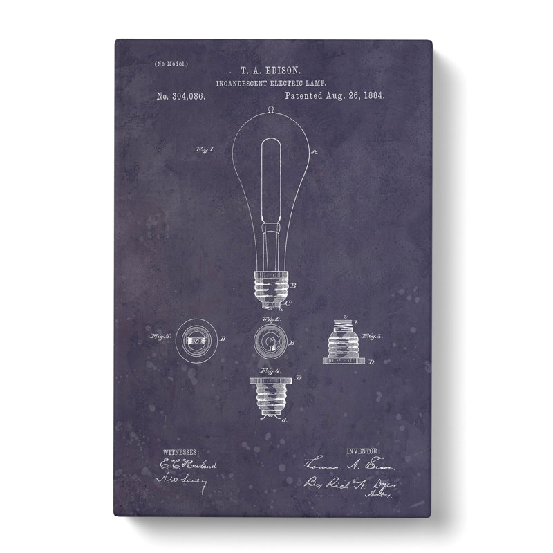 Light Bulb Patent Dark - Wrapped Canvas, 50cm H x 35cm W x 3cm D
