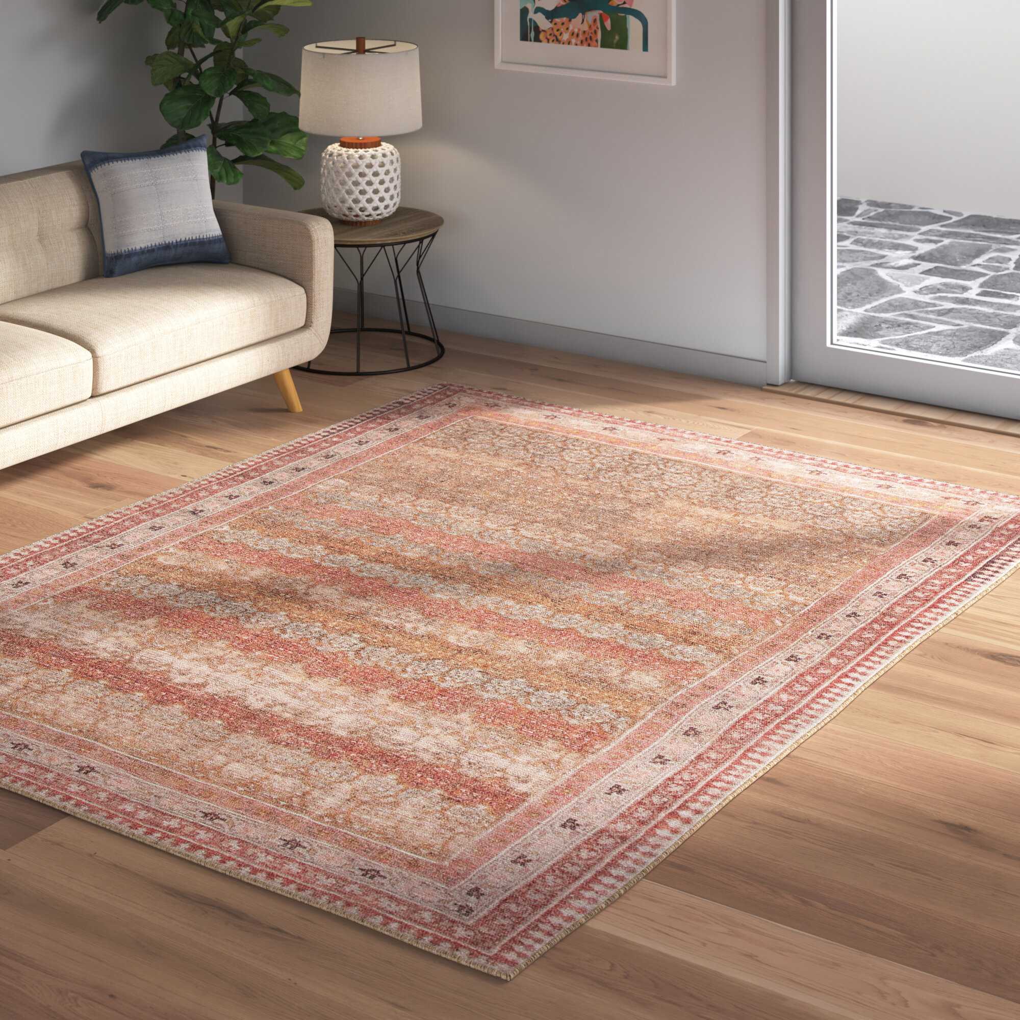 My Magic Carpet Ochre Ikat Washable Rug