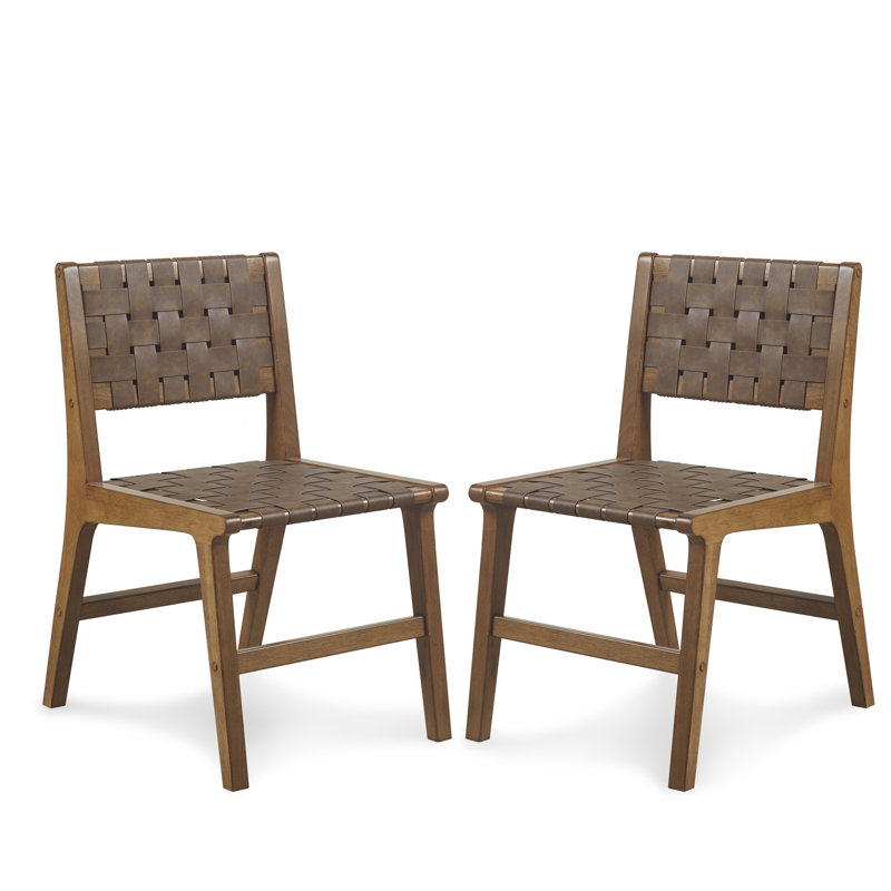 Set of 2 Oslo Faux Leather Woven Dining Chairs