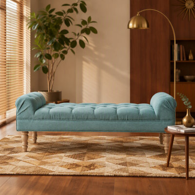Banc de bout de lit capitonné, grand repose-pieds rembourré, repose-pieds avec pieds, tabouret avec accoudoirs roulés, banc en tissu rembourré, banc d'intérieur pour chambre à coucher, salon, entrée, sarcelle cendré