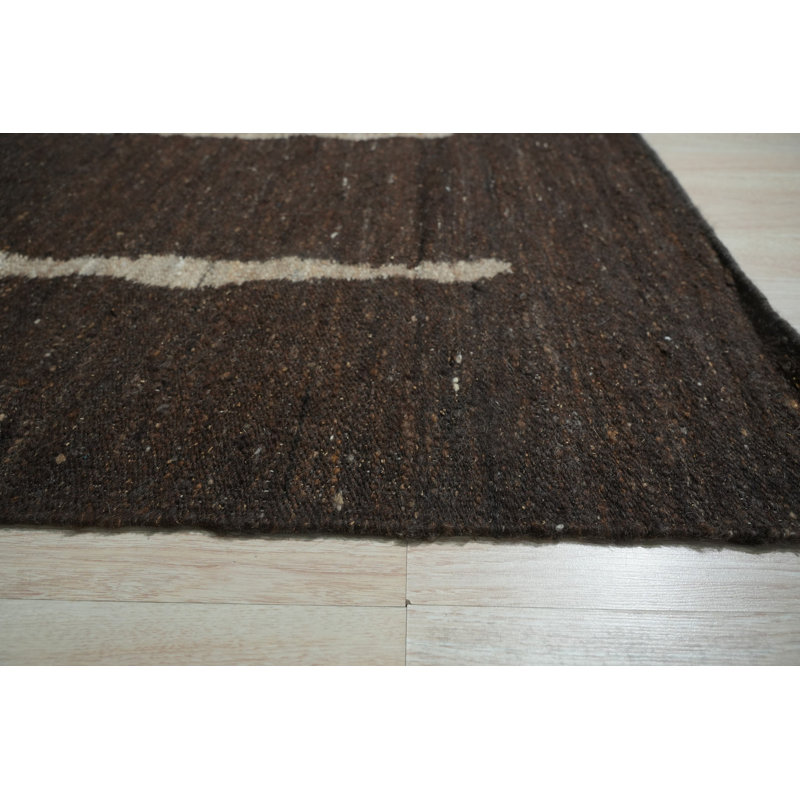 Brown Handwoven Wool Linear Frame Motif Geometric Modern Contemporary Carpet Rug, 10' x 14'