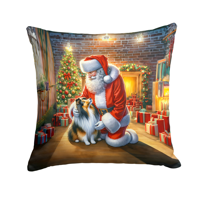 Coussin Sheltie and Santa Claus, H 14 po x l 14 po