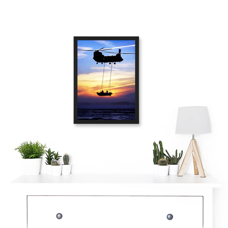 Military UK British Chinook Helicopter Royal Marines - Single Picture Frame Print