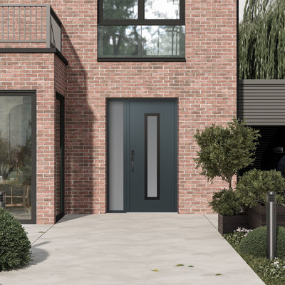 Diamond A11 Panel Black Steel Prehung Front Entry Door With Sidelite