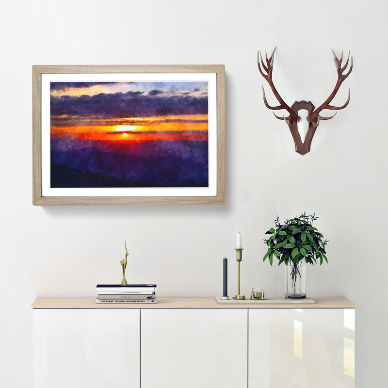 Cloudy Sunset - Framed Print, 24cm H x 33cm W x 2cm D, Oak Framed