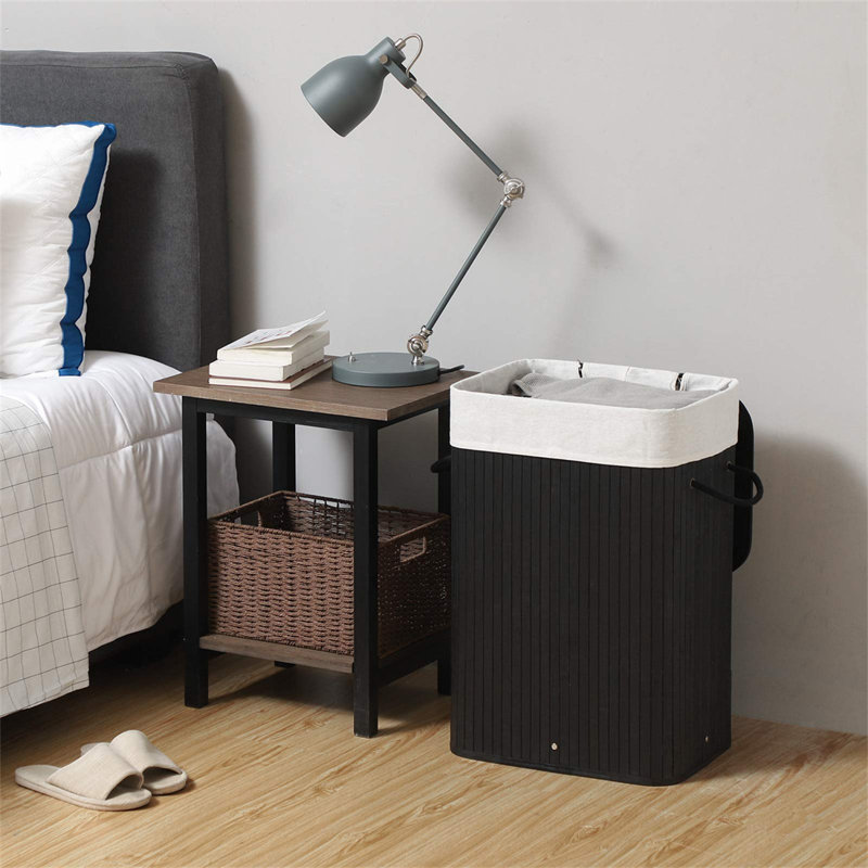Bamboo Laundry Basket with Handles, Black