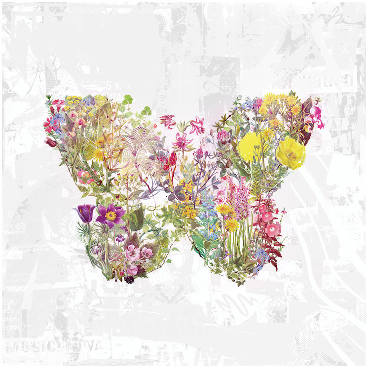 Art sur toile papillon des fleurs, H 18 po x l 18 po x P 1,5 po