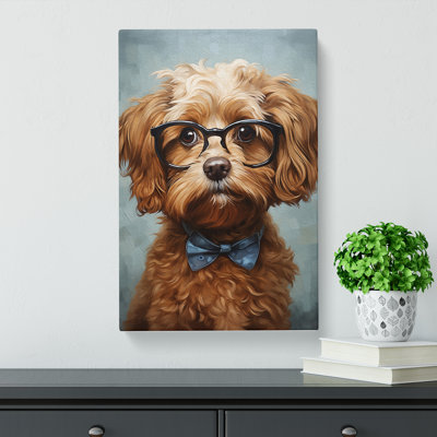 Cockapoo With Glasses Painting - Wrapped Canvas