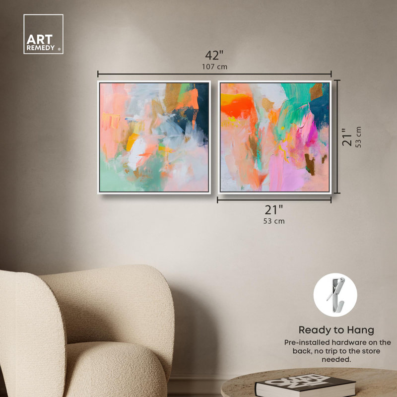 «Fusion of Shades», ensemble de 2 toiles décoratives Dopamine par Art Remedy, H 20 po x l 20 po, Cadre flottant blanc