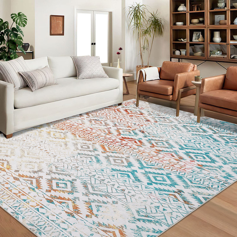 Machine Washable Rug Indoor Soft Rugs for Living Room Non Slip Accent Carpet Boho Rug Vintage Rug Ultra-Thin Low Pile Floor Cover for Bedroom Dining Room Nursery Home Office Playroom