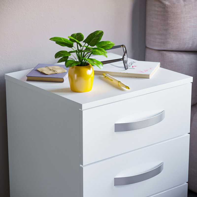 Arkadij 3 Drawer Fronts Bedside Table, White