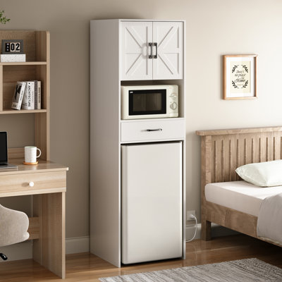 Mini Fridge Stand With Storage And Power Outlet, Coffee Bar Cabinet With Microwave Shelf, – Fits Most Mini Fridges And Wine Coolers, For Dorm, Kitchen by Gracie Oaks
