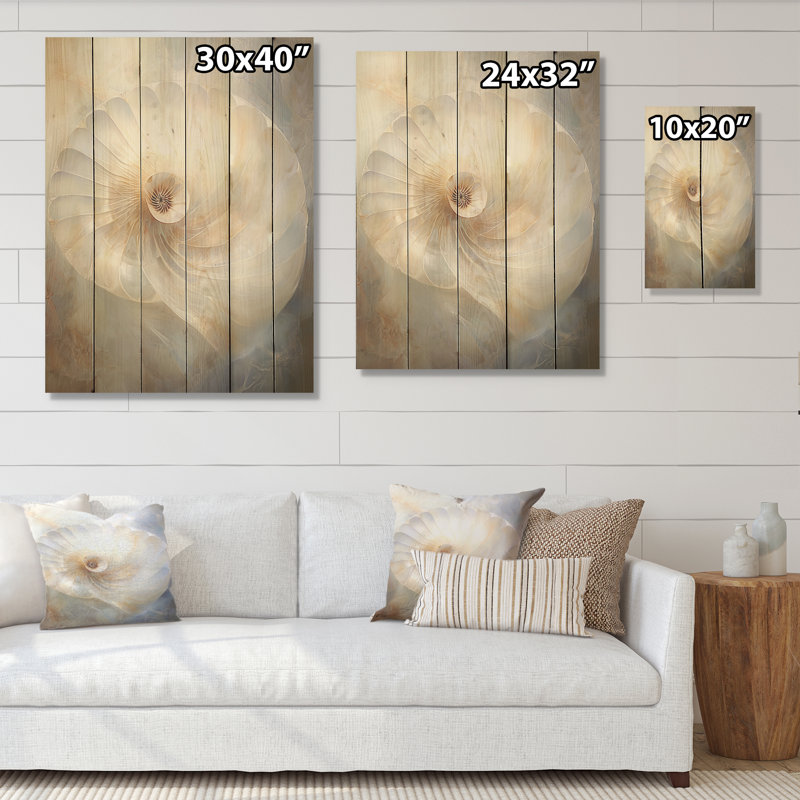 Bleu et blanc Nautilus Pearl Passage I - Nautilus, art sur bois de pin naturel, H 40 po x l 30 po