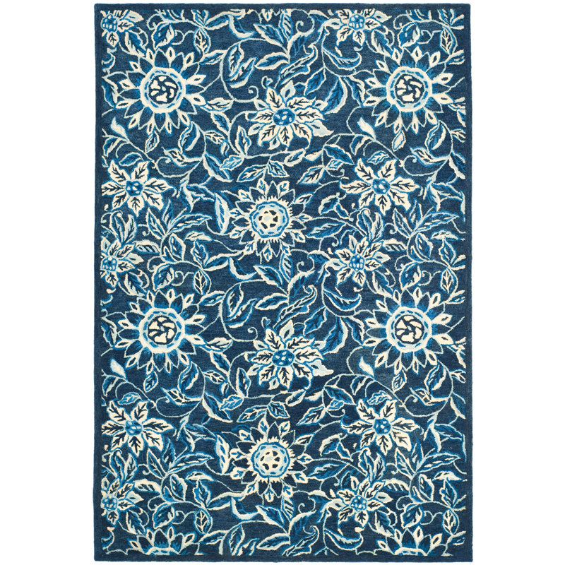 Jimenes Hand Tufted Wool Floral Rug, Rectangle 5' x 8'