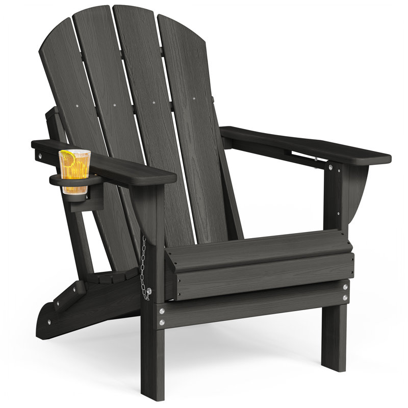Chaise pliante Mallette Adirondack en PEHD à texture de bois avec porte-gobelet, Noir