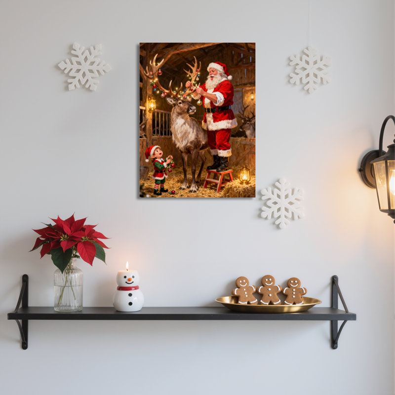Père Noël renne sur toile, H 30 po x l 20 po