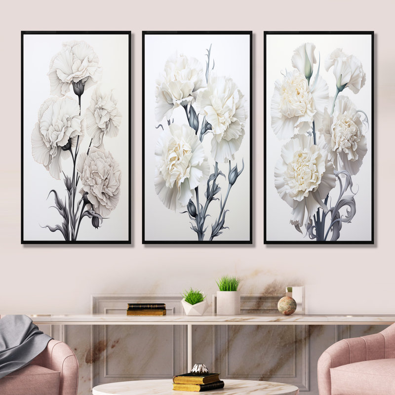 Monochrome Minimalism Carnations, Cadre flottant noir, H 40 po x l 60 po