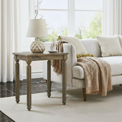  Locke 23.6" Rustic Solid Wood Turned Leg Rectangular End Table