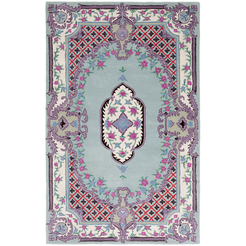 Tapis floral en laine touffeté à la main Cordel, Rectangle 5 pi x 8 pi