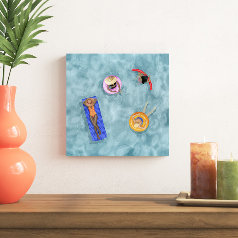 «Poolside I» par Grace Popp - peinture sur toile tendue, H 12 po x l 12 po
