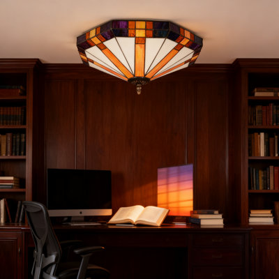 3-light Dimmable 14.4" Tiffany Glass Flush Mount