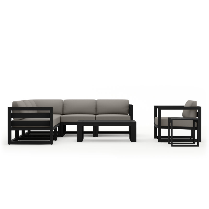Avion 8 Piece Sectional Seating Group with Sunbrella Cushions, Canvas Charcoal Sunbrella® Canvas, Black