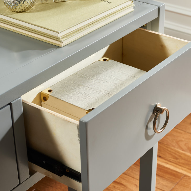 Amish Gray Matte Finish Console Table with Dual Storage Drawers