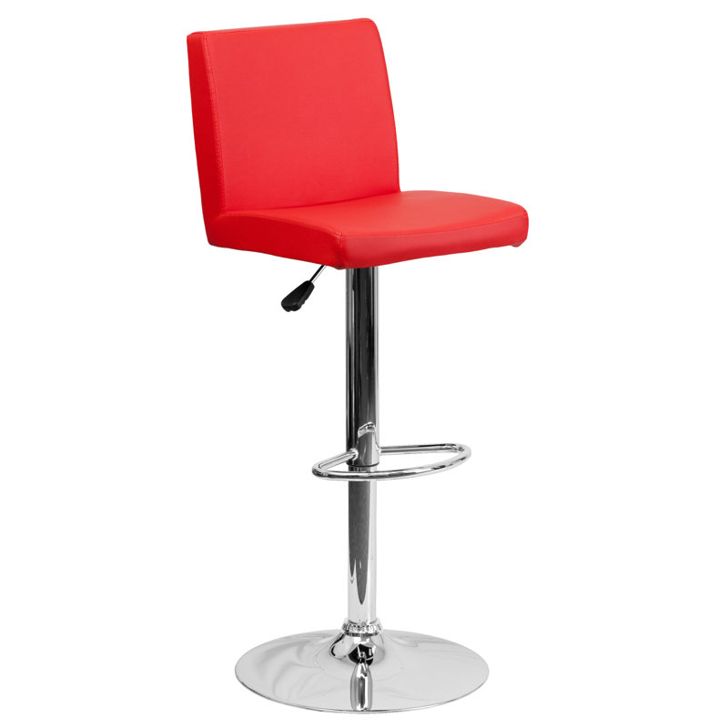 Tabouret de bar contemporain en vinyle à hauteur réglable avec dossier à panneau et base chromée Winnols, Rouge