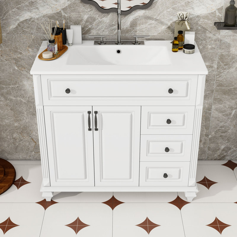 Meuble-lavabo de salle de bain avec lavabo, tiroirs, 2 portes et tablette réglable , 8 po, 36"