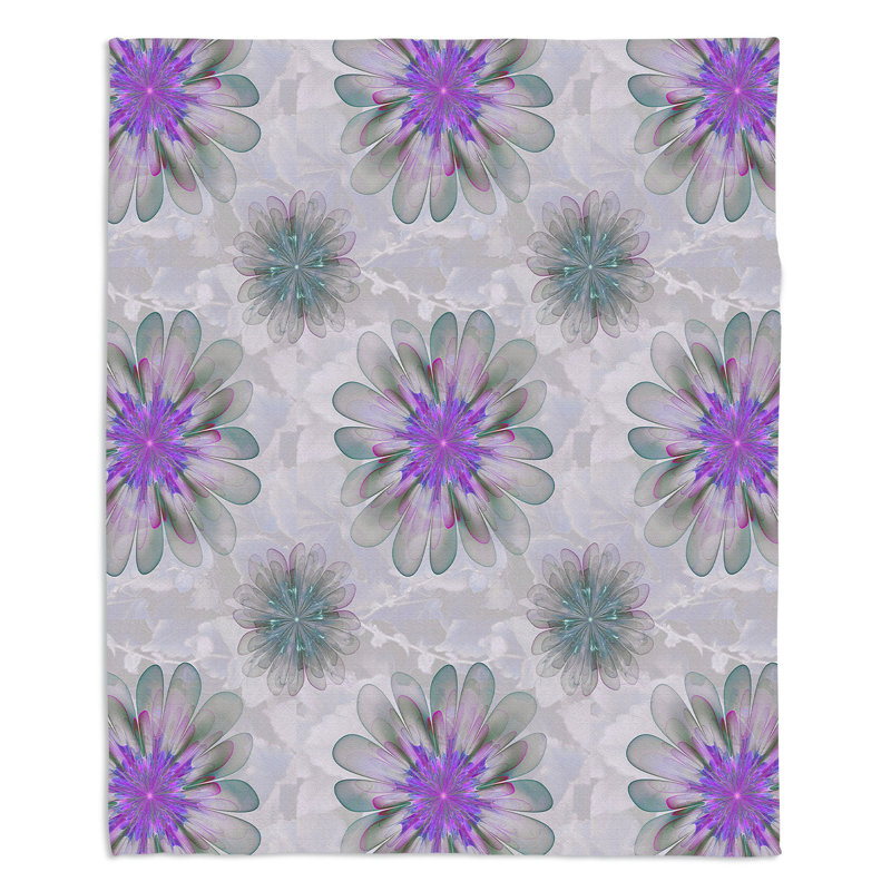  Jeté fleur, l 68 po x L 80 po, Mauve / Vert / Gris