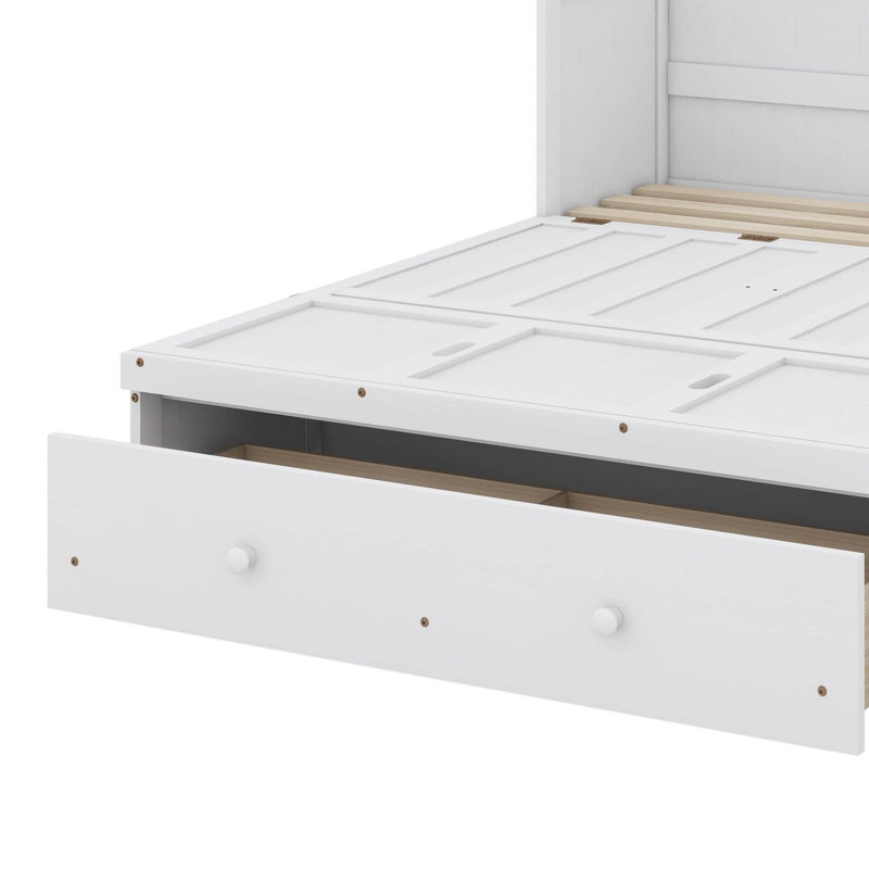 Lit escamotable double avec port USB et grand tiroir, Blanc