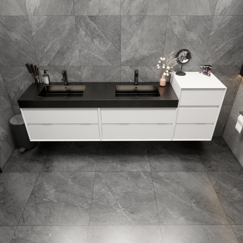 Golitz 103.5'' Double Bathroom Vanity with Stainless Steel Top, Glossy White