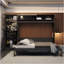 Grand lit escamotable mural avec canapé, tablettes USB et lumière, gris-342940650