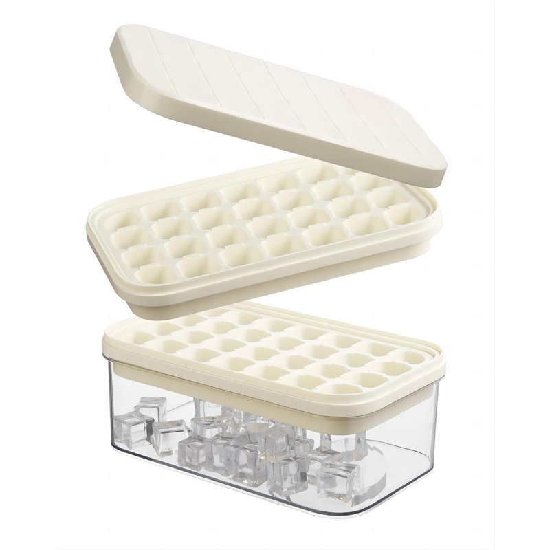 Ice Cube Tray With Lid&Bin, Ice Cube Mold With 56 Cubes, Stackable Ice Trays For Freezer With Easy-Release Silicone Bottom, For Drinks, Coffee, Cocktail