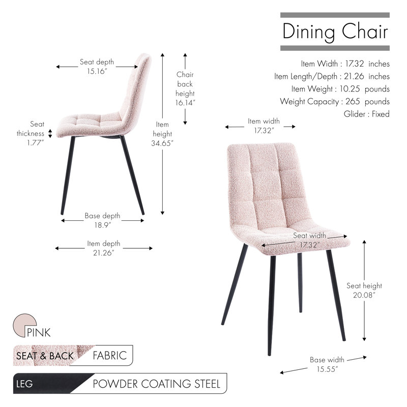 Chaises de salle à manger capitonnées Kashlyn, Rose