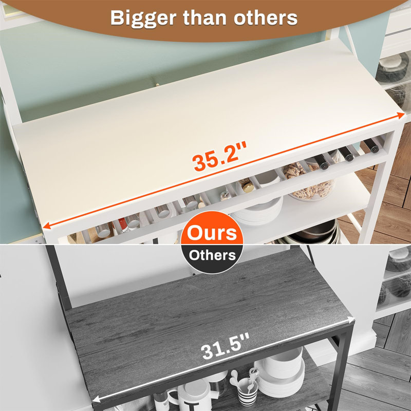 Industrial 6 Tier Bakers Rack With Power Outlets & LED Light Strips - Durable Kitchen Organizer, Blanc