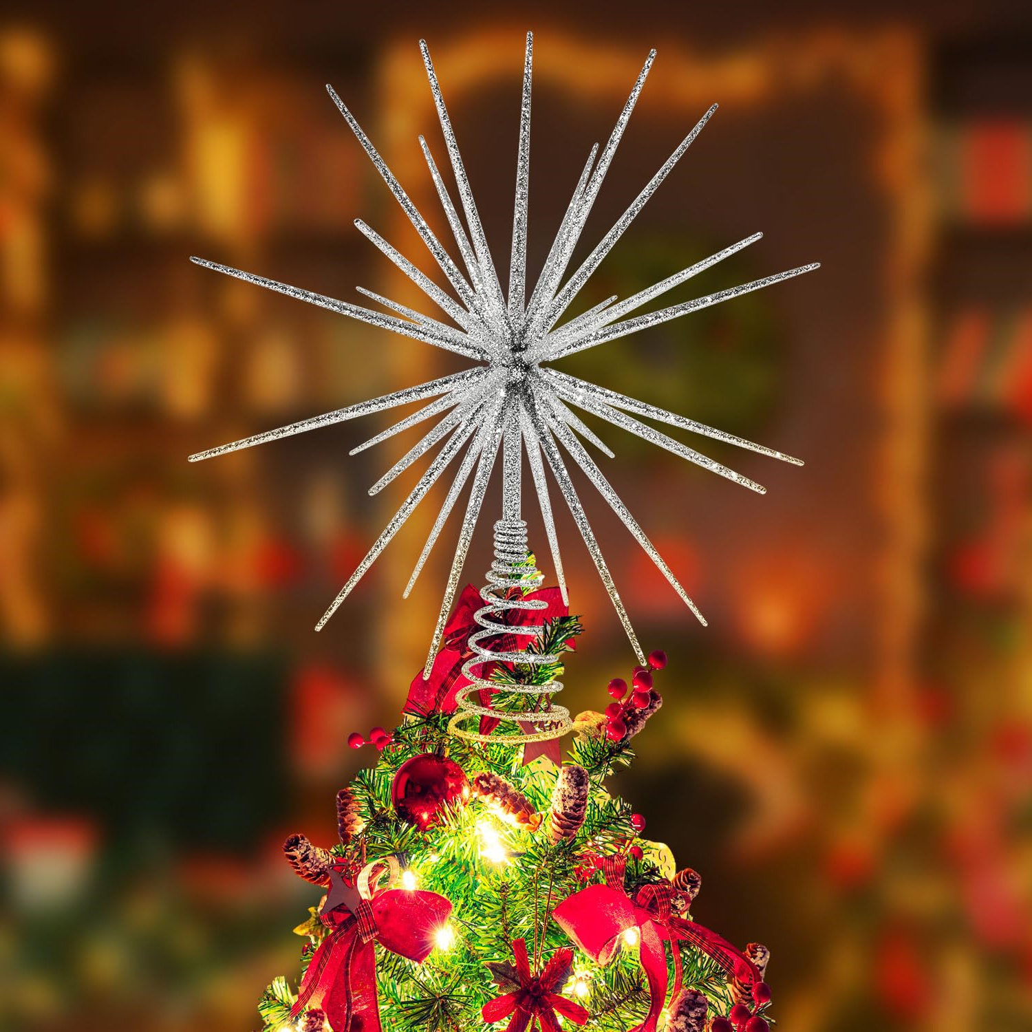 Tree Topper Burst The Holiday Aisle® 13.7-Inch Silver Christmas Tree Topper - 3D Burst ...