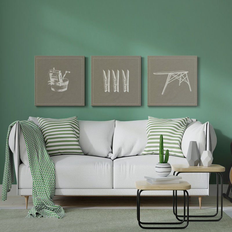 Laundry Laundry V - Ensemble de 3 impressions sur toile tendue, H 16 po x l 48 po x P 1 po
