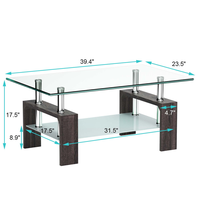 Table de bout rectangulaire en verre pour le salon Wrought Studio