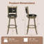 Ensemble de 2 tabourets de bar pivotants avec cadre en bois d'hévéa massif pour îlot de cuisine gris et noir-128949381