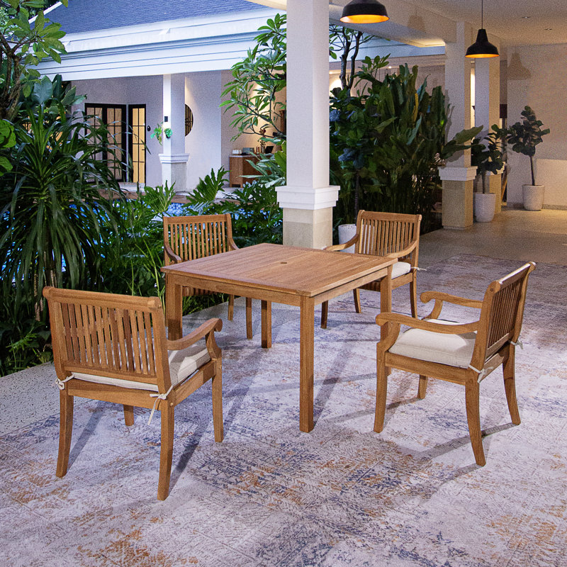Chanson 4-Person Teak Outdoor Dining Set With Cushions